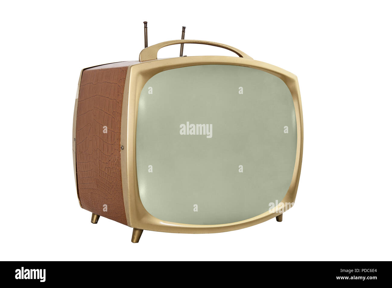 Retrò degli anni cinquanta televisore portatile con schermo spento. Foto Stock