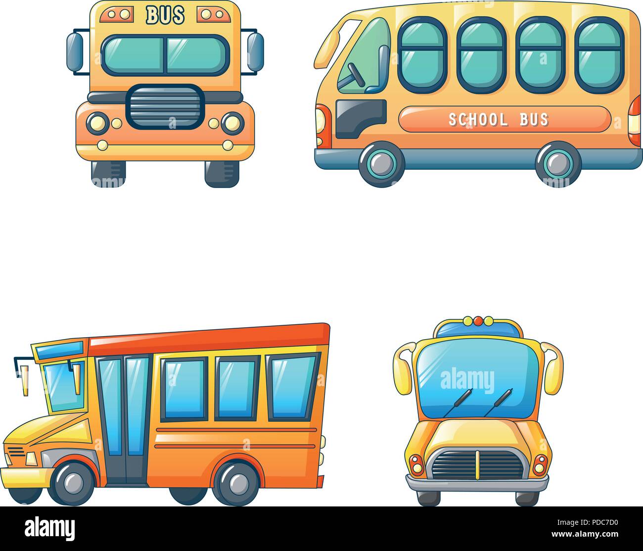 Scuola bus indietro kids set di icone, stile cartoon Illustrazione Vettoriale