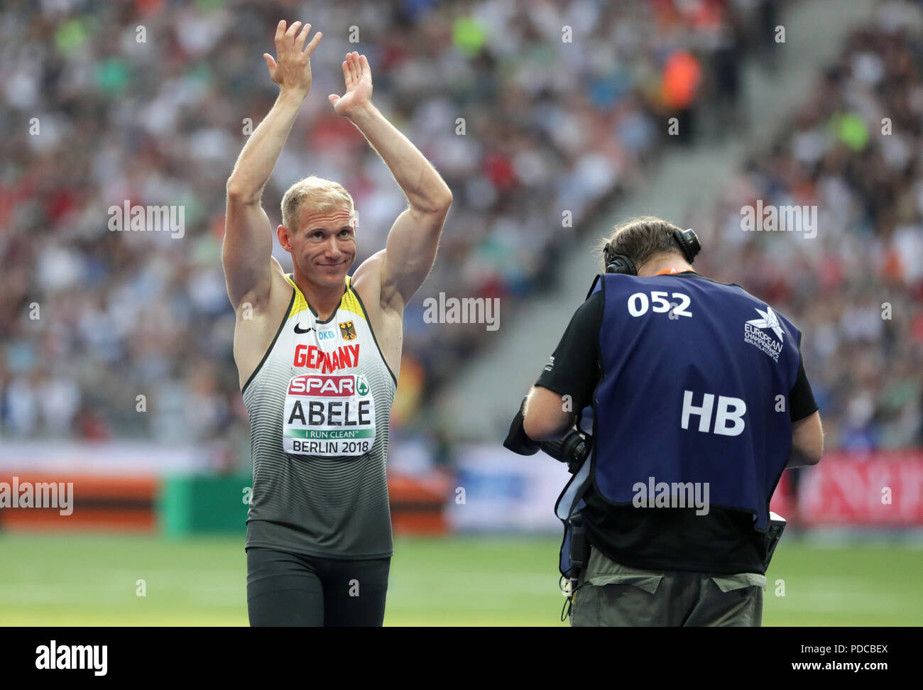 Berlino, Germania. 08 Ago, 2018. Atletica, Campionati Europei allo Stadio Olimpico: decathlon, giavellotto, uomini, Arthur Abele dalla Germania. Credito: Kay Nietfeld/dpa/Alamy Live News Foto Stock