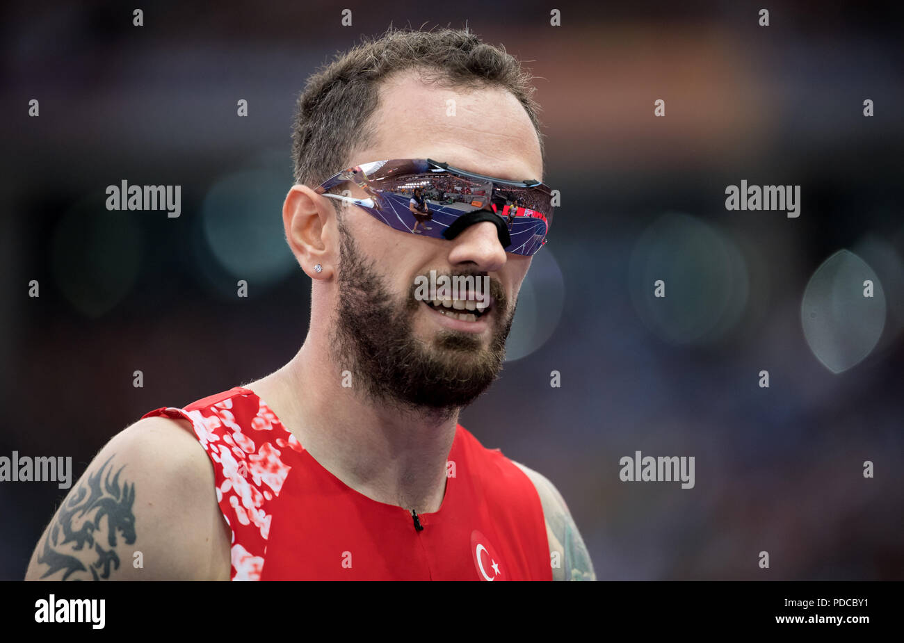 Berlino, Germania. 08 Ago, 2018. Atletica, Campionati Europei allo Stadio Olimpico: 200 m, semi-finale, uomini: Ramil Guliyev dalla Turchia in azione. Credito: Sven Hoppe/dpa/Alamy Live News Foto Stock