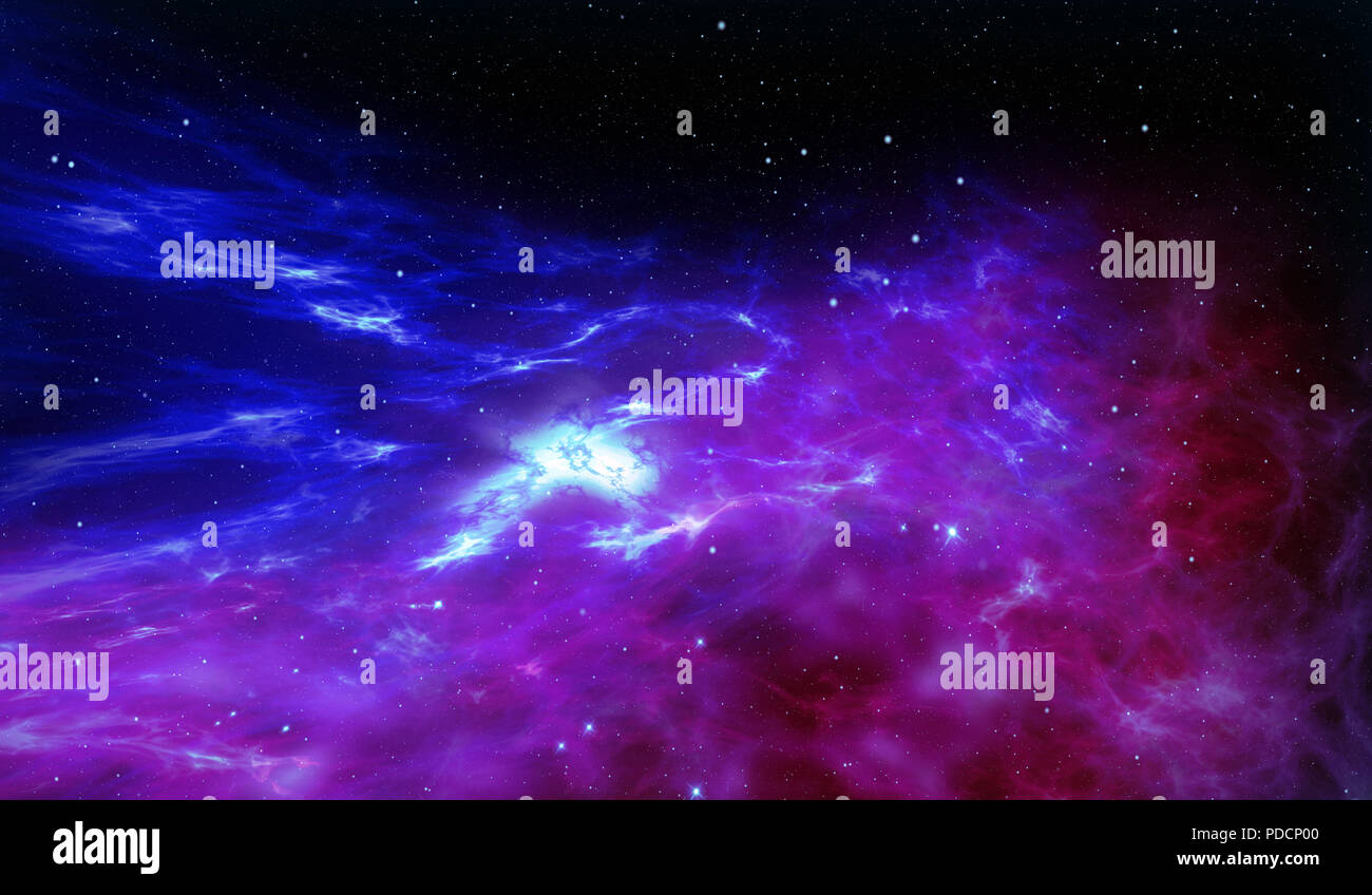 Abstract Galaxy 3D'illustrazione. Il cosmo con stelle nascita nella nebulosa nuvole. Concetto di viaggio spaziale e di esplorazione. Foto Stock