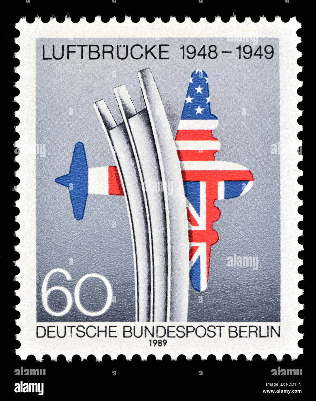 Il tedesco francobollo (Berlino: 1989) : Berlino aria / Sollevamento Luftbrucke (1948 - 49) la fornitura di merci a Berlino Ovest da aria durante il blocco di Berlino af Foto Stock