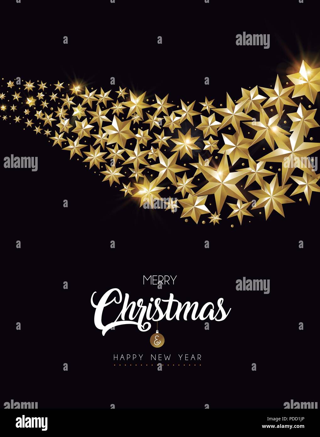 Buon Natale e Felice Anno Nuovo luxury gold star decorazione design. Ideale per il biglietto di auguri o di vacanza elegante invito alla festa. EPS10 vettore. Illustrazione Vettoriale