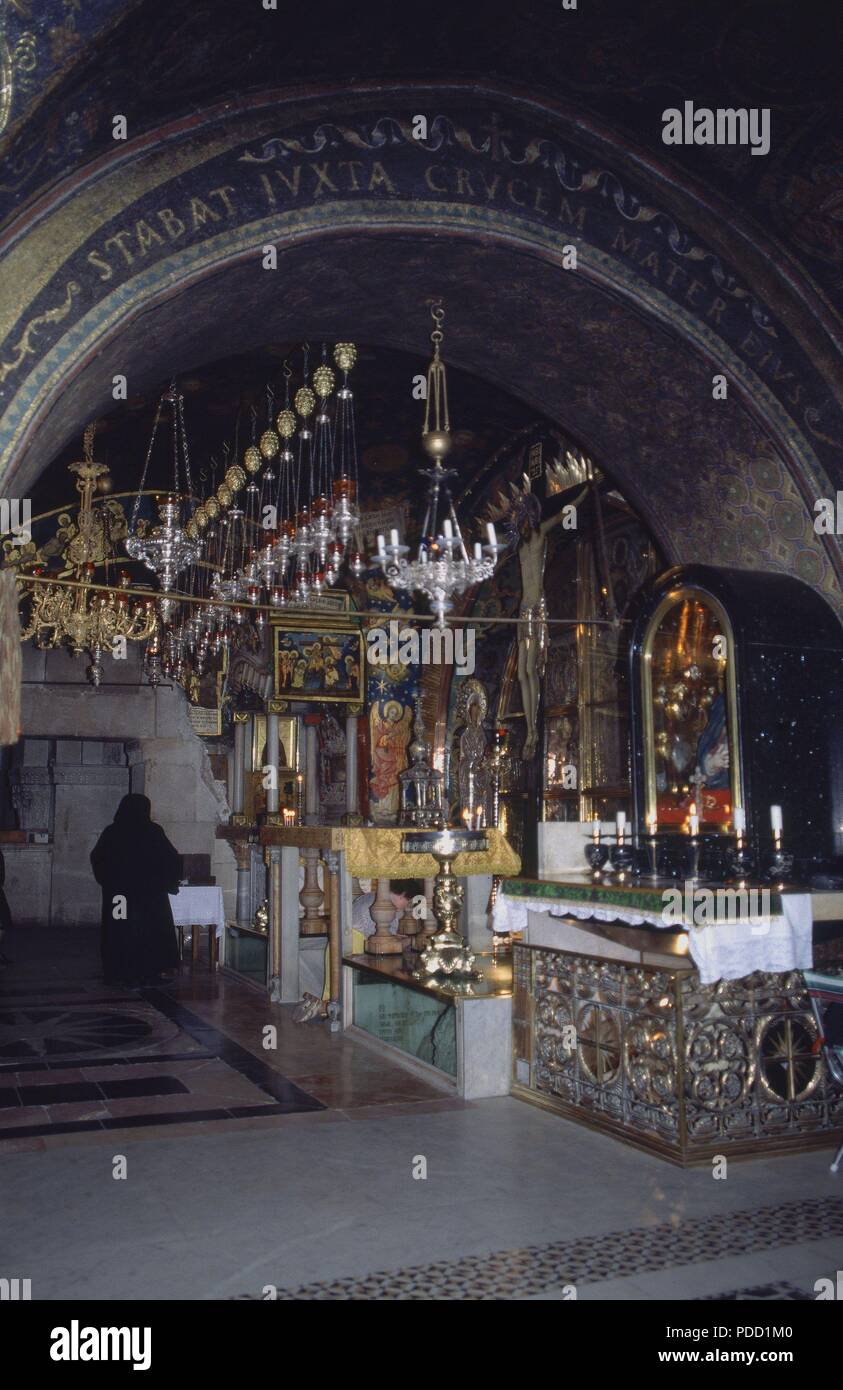 Interno-CAPILLA ORTODOXA GRIEGA LLAMADA CAPILLA DEL CALVARIO. Posizione: IGLESIA DEL SANTO SEPULTURA, Gerusalemme, Israele. Foto Stock