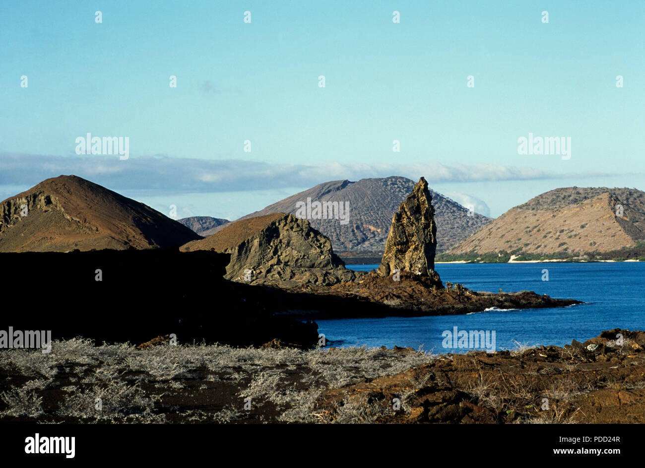 Pinnacolo di roccia, Bartolome Island, Isole Galapagos Foto Stock