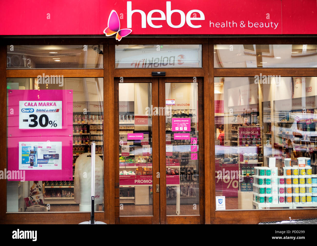 La Polonia, Cracovia - Marzo 19, 2018: Hebe farmacia Foto Stock