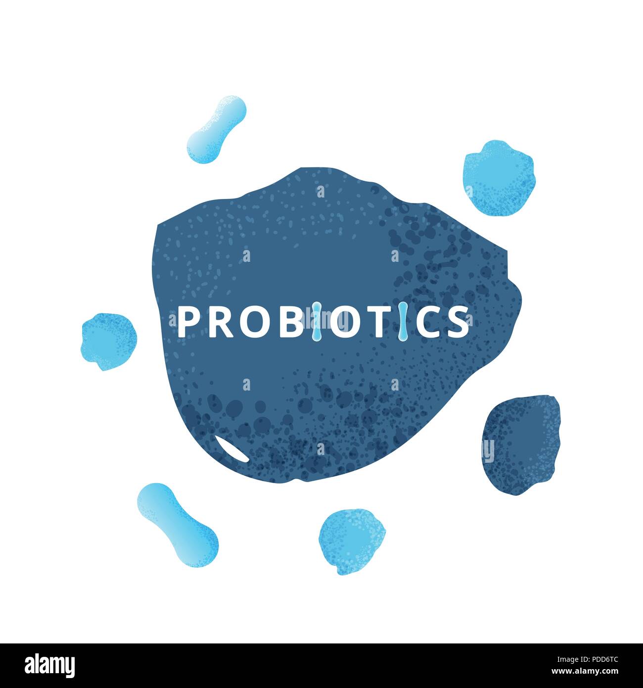 Probiotici batteri. Batteri terapeutici organismi. Nutrizione sana ingredien con caratteri. Sfondo biologico. Illustrazione Vettoriale. Illustrazione Vettoriale