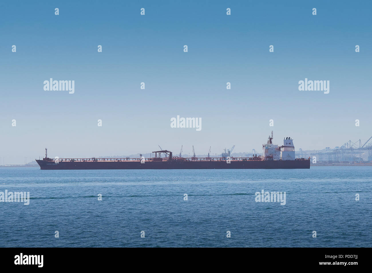 Giant superpetroliera (Grezzo Petroliera), lo Spazio nordico, al di ancoraggio nel porto di Long Beach, California, Stati Uniti d'America. Foto Stock