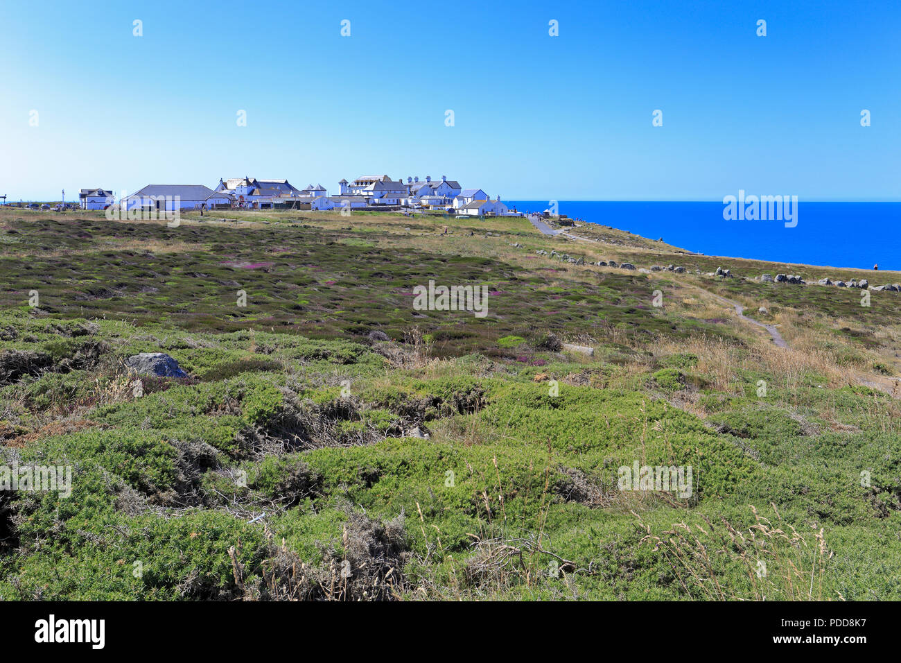 Land's End complesso turistico da South West Coast Path, Land's End, Sennen, Cornwall, Inghilterra, Regno Unito. Foto Stock