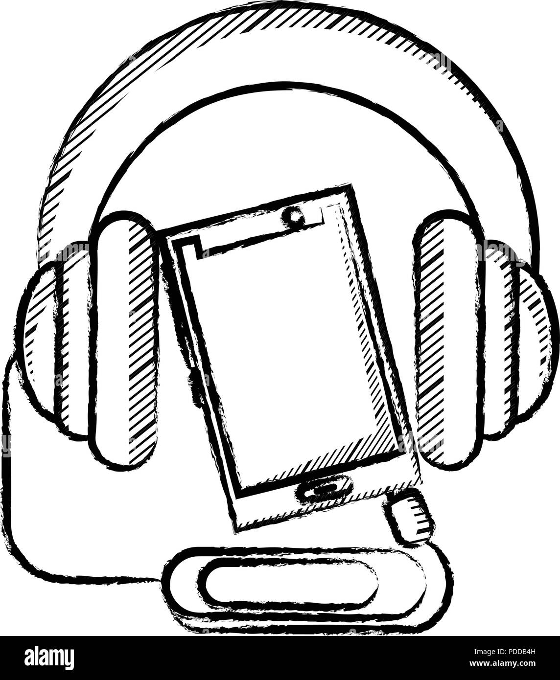 Cellulare e le cuffie su sfondo bianco, illustrazione vettoriale Illustrazione Vettoriale
