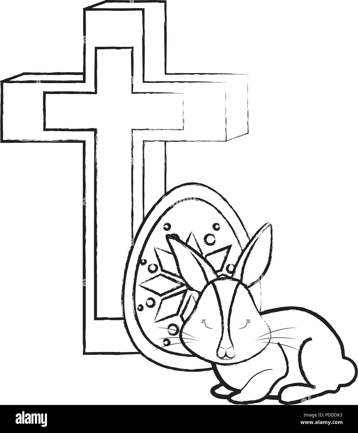 Felice Pasqua design con croce religiosa con simpatico coniglio e le uova di pasqua su sfondo bianco, illustrazione vettoriale Immagine e Vettoriale - Alamy