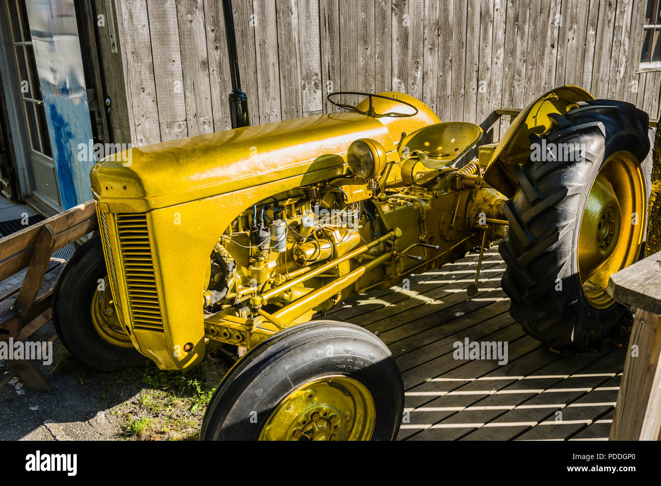 Un colore oro il trattore sul display a Geirangerflord, Norvegia Foto Stock