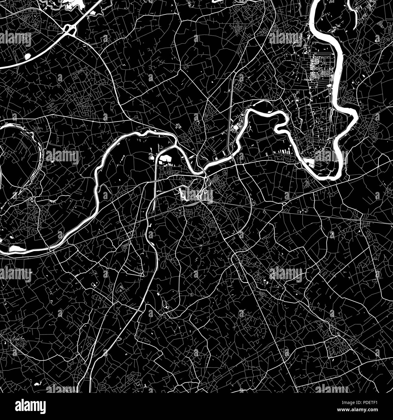 Mappa Area di Dendermonde, Belgio. Sfondo scuro versione per una infografica e marketing. Questa mappa di Dendermonde, Regione fiamminga, contiene strade, Illustrazione Vettoriale