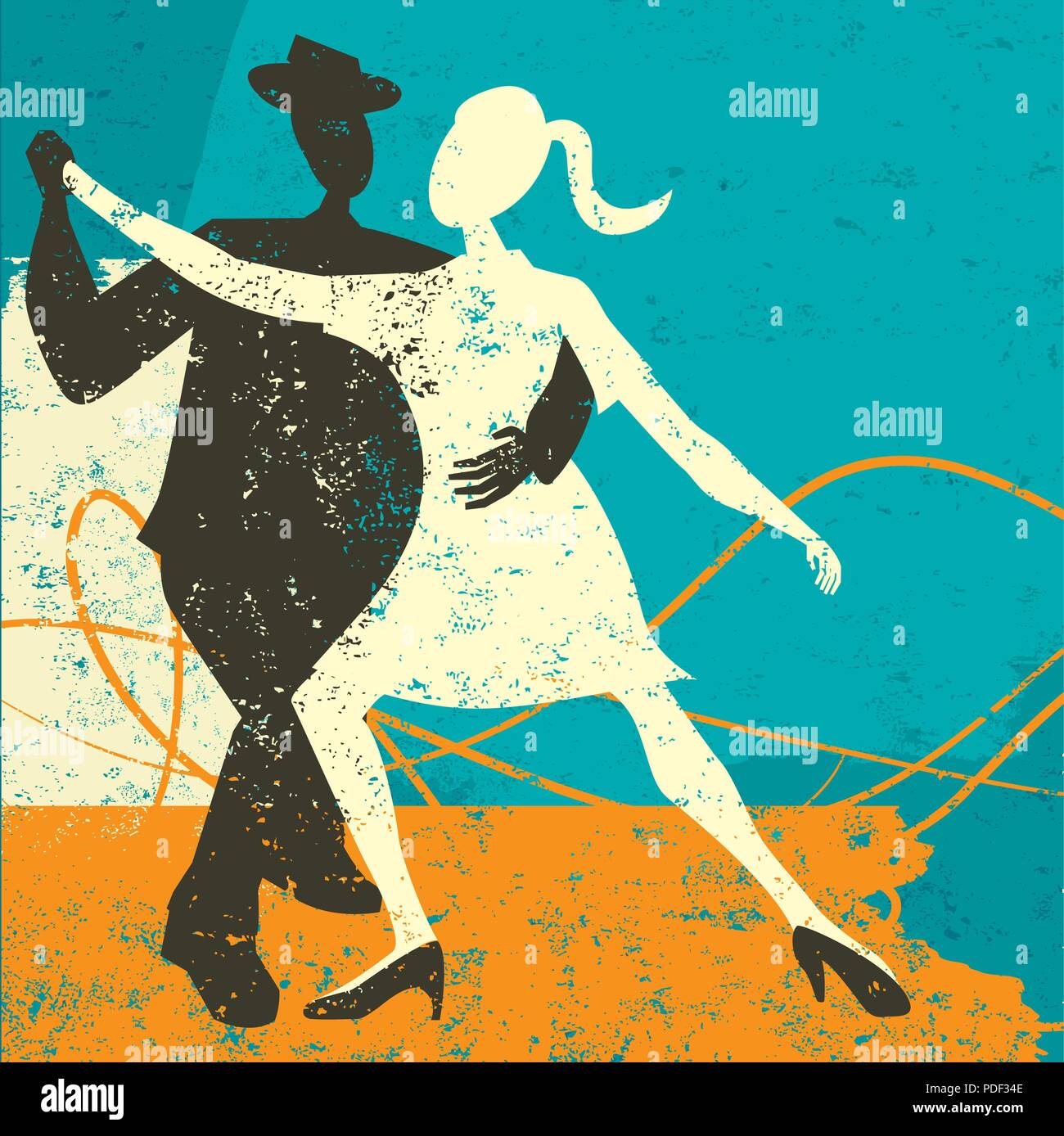 Due ballerini di tango. Due persone in silhouette ballare il tango su un sfondo astratto. Illustrazione Vettoriale