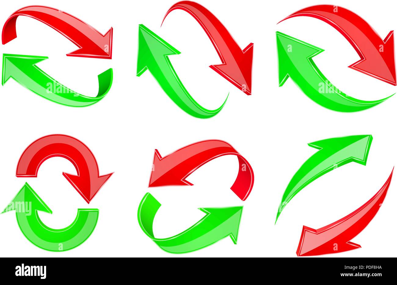 Il rosso e il verde 3d frecce. Segni di riciclo impostato Illustrazione Vettoriale