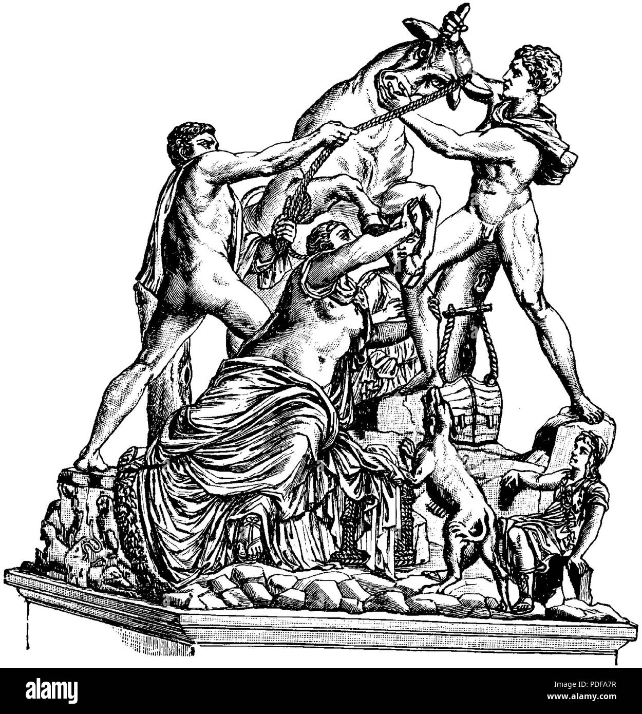 80 Bildhuggarkonst, Farnesiske tjuren, Nordisk familjebok Foto Stock