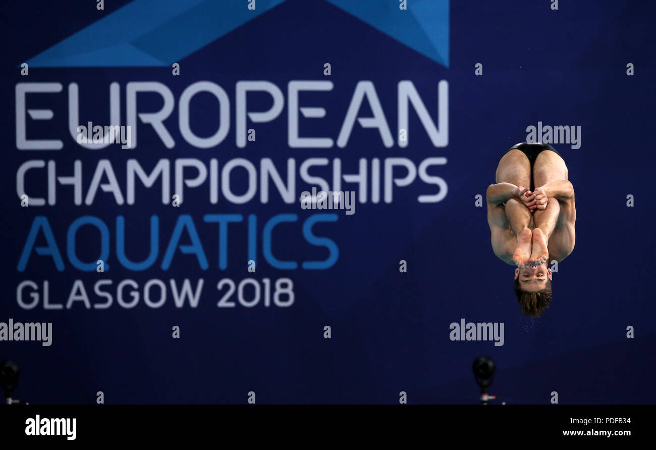 Bielorussia " Alexandr Molchan in azione in Uomini 3m Springboard diving durante il giorno otto del 2018 Campionati Europei presso il Royal Commonwealth Pool, Edimburgo Foto Stock