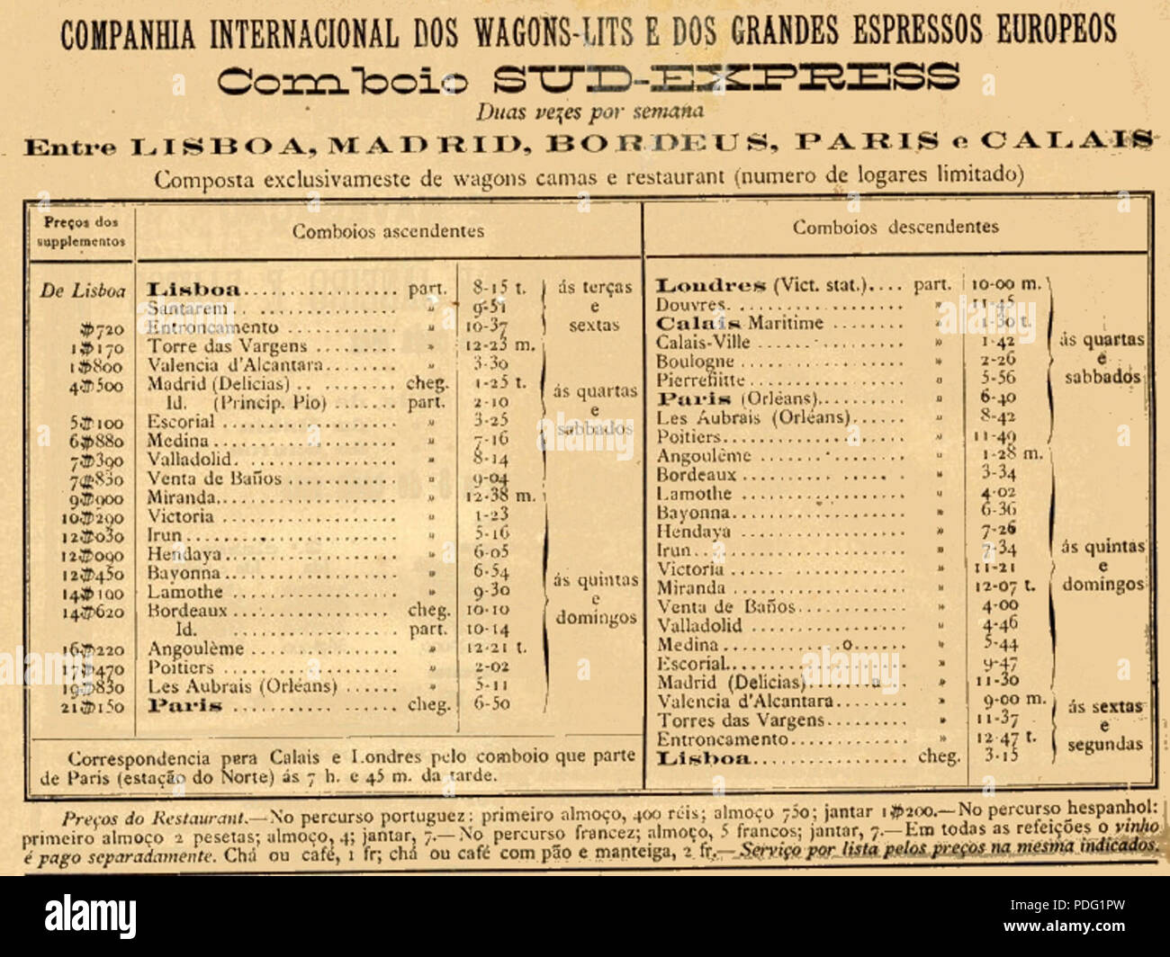 155 Horario Sud Express - GazetaCF 1 1888 Foto Stock