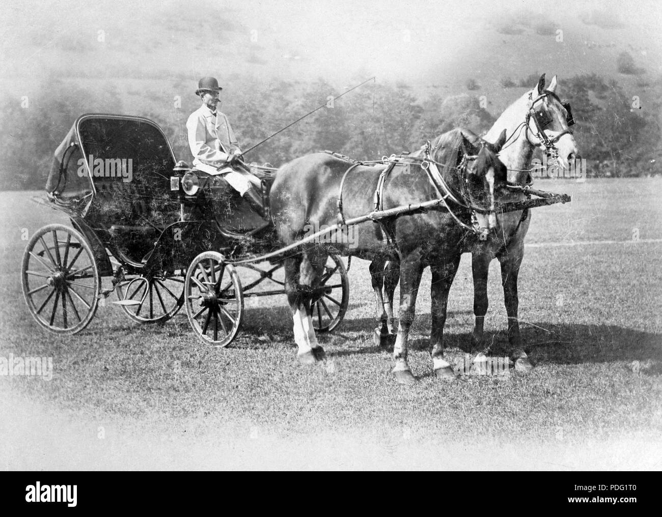 155 a cavallo e in carrozza, pullman, teamster, uomo, campo in carrozza, cappello bowler, frusta Fortepan 14079 Foto Stock