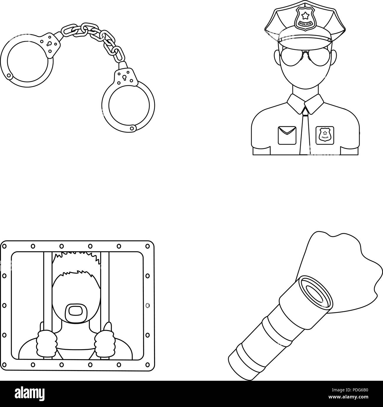 Utente malintenzionato,catena,raccolta,crime,disciplina,torcia, manette,icona,immagine,isolato,reticolo,legge,luce,logo,metal, municipali,ordine,contorno,polizia,poliziotto,prigione,prigioniero,protezione,servizi,impostare,segno,il simbolo,uniformi,vettore,armi,web,lavoro, Vettori vettore , Illustrazione Vettoriale