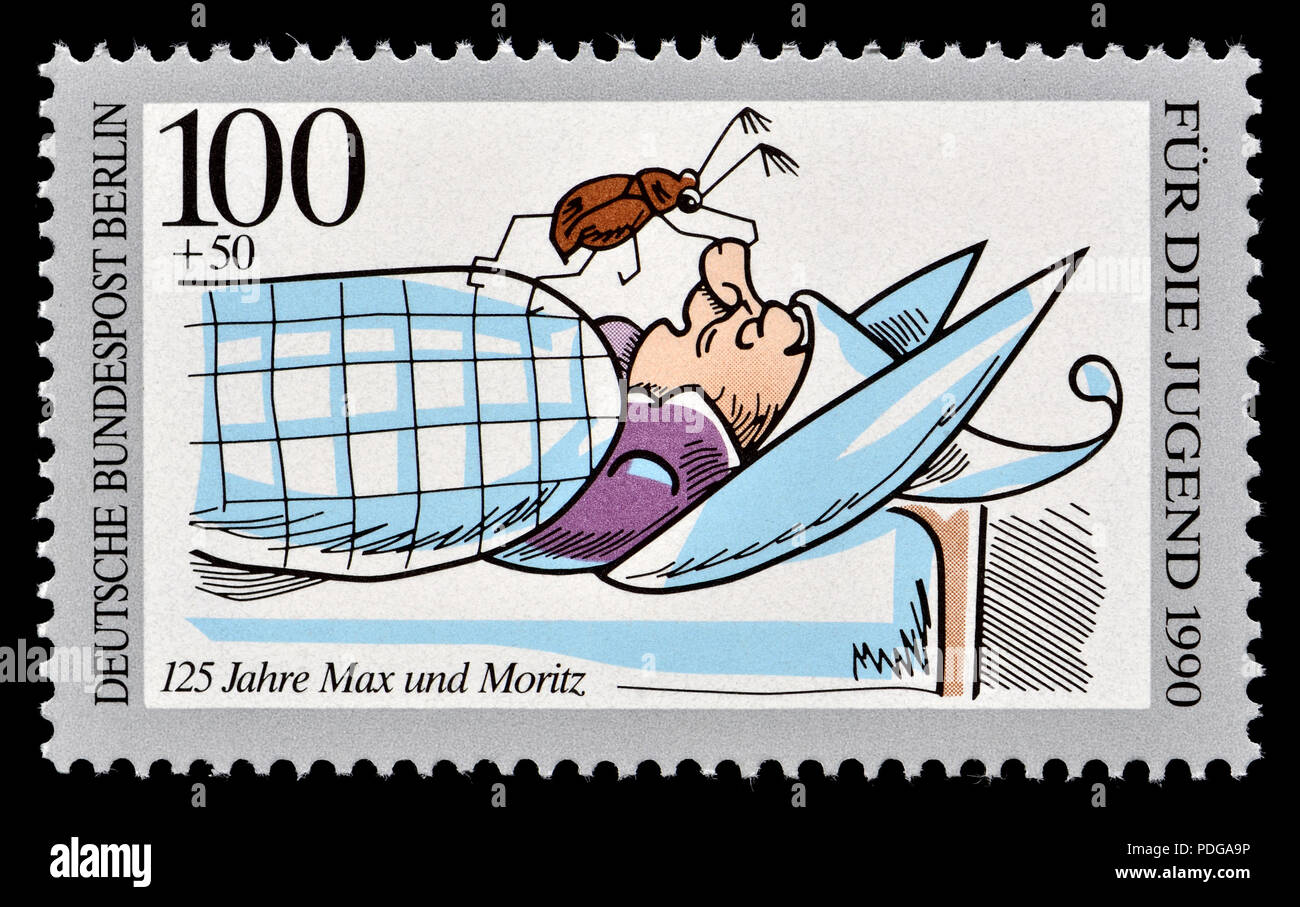 Il tedesco francobollo (Berlino: 1990) : timbro commemorativo 125 anni di 'Max e Moritz (una storia di sette fanciullesco scherzi)" (tedesco: Max und Moritz...... Foto Stock