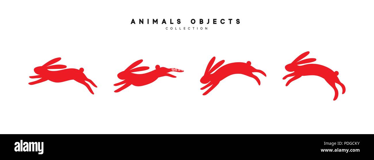 Set di illustrazione di coniglio. Raccolta coniglietto rosso isolato su sfondo bianco. Illustrazione Vettoriale