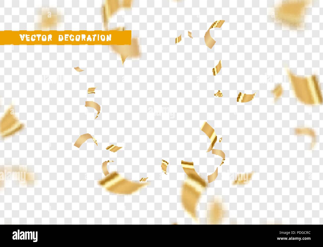 La caduta di shiny golden coriandoli isolato su sfondo trasparente. Luminose tinsel festosa di color oro. Illustrazione Vettoriale