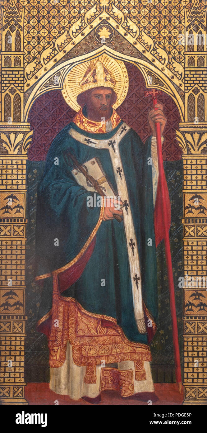 Sant'Ambrogio, uno dei primi quattro "medici della Chiesa", St Martin-su-il-Hill, Scarborough, Regno Unito Foto Stock