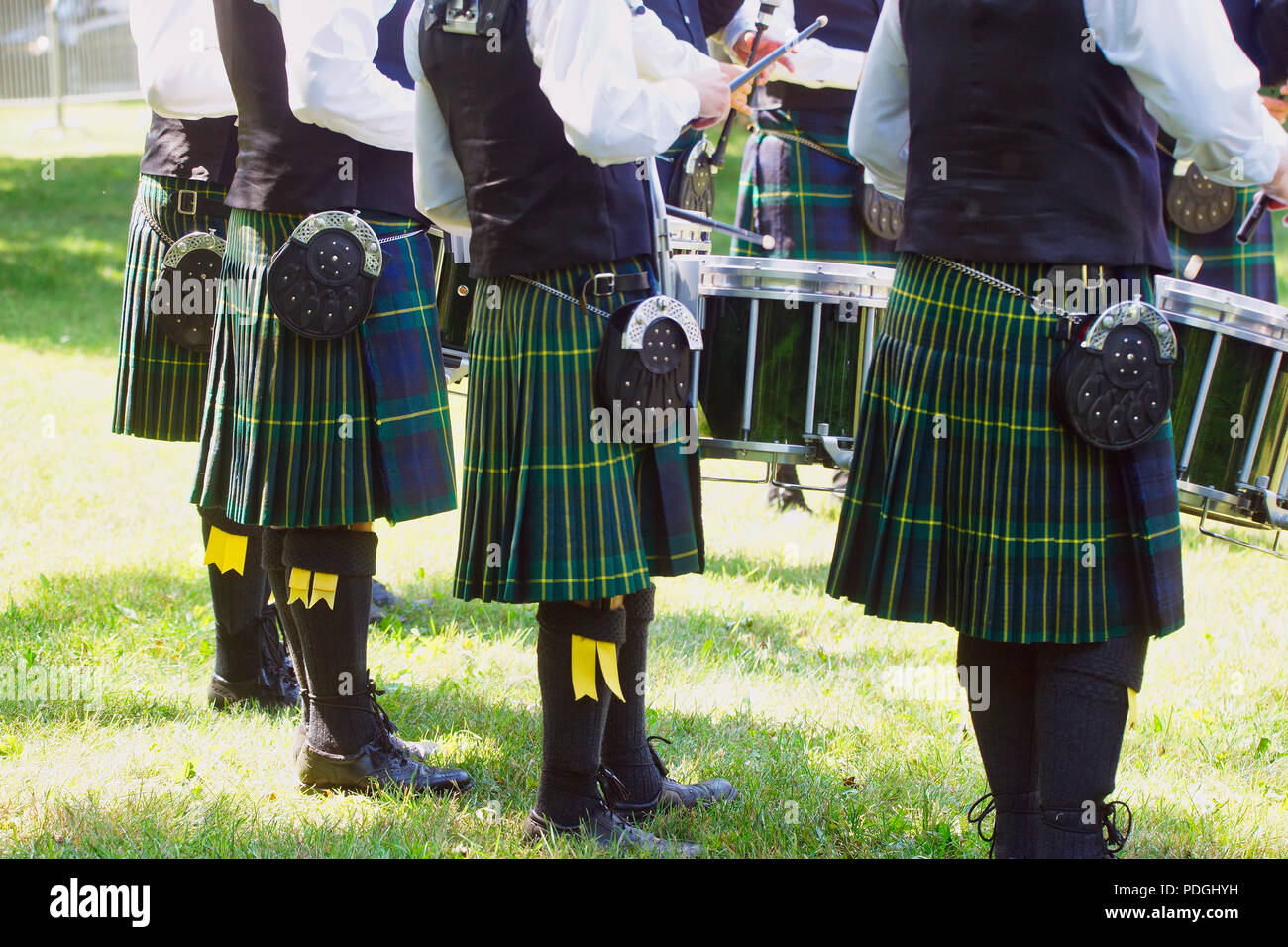 Montreal, Canada, 5 Agosto 2018.Close-up di Scottish kilts al Montreal Giochi delle Highland. Credito: Mario Beauregard/Alamy Live News Foto Stock