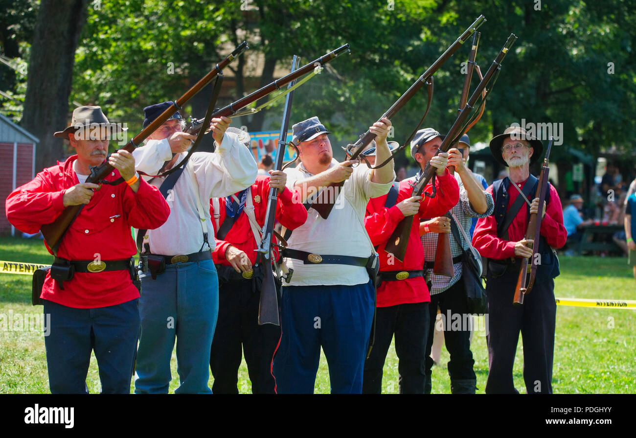 Montreal, Canada, 5 Agosto 2018.La ricreazione di una guerra civile miltia al Montreal Highland Games.Credit:Mario Beauregard/Alamy Live News Foto Stock