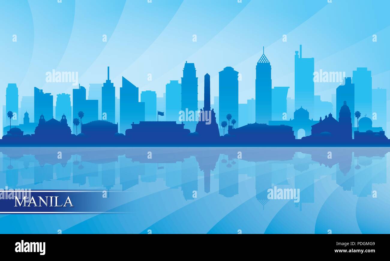 Manila skyline della città sullo sfondo di silhouette, illustrazione vettoriale Illustrazione Vettoriale