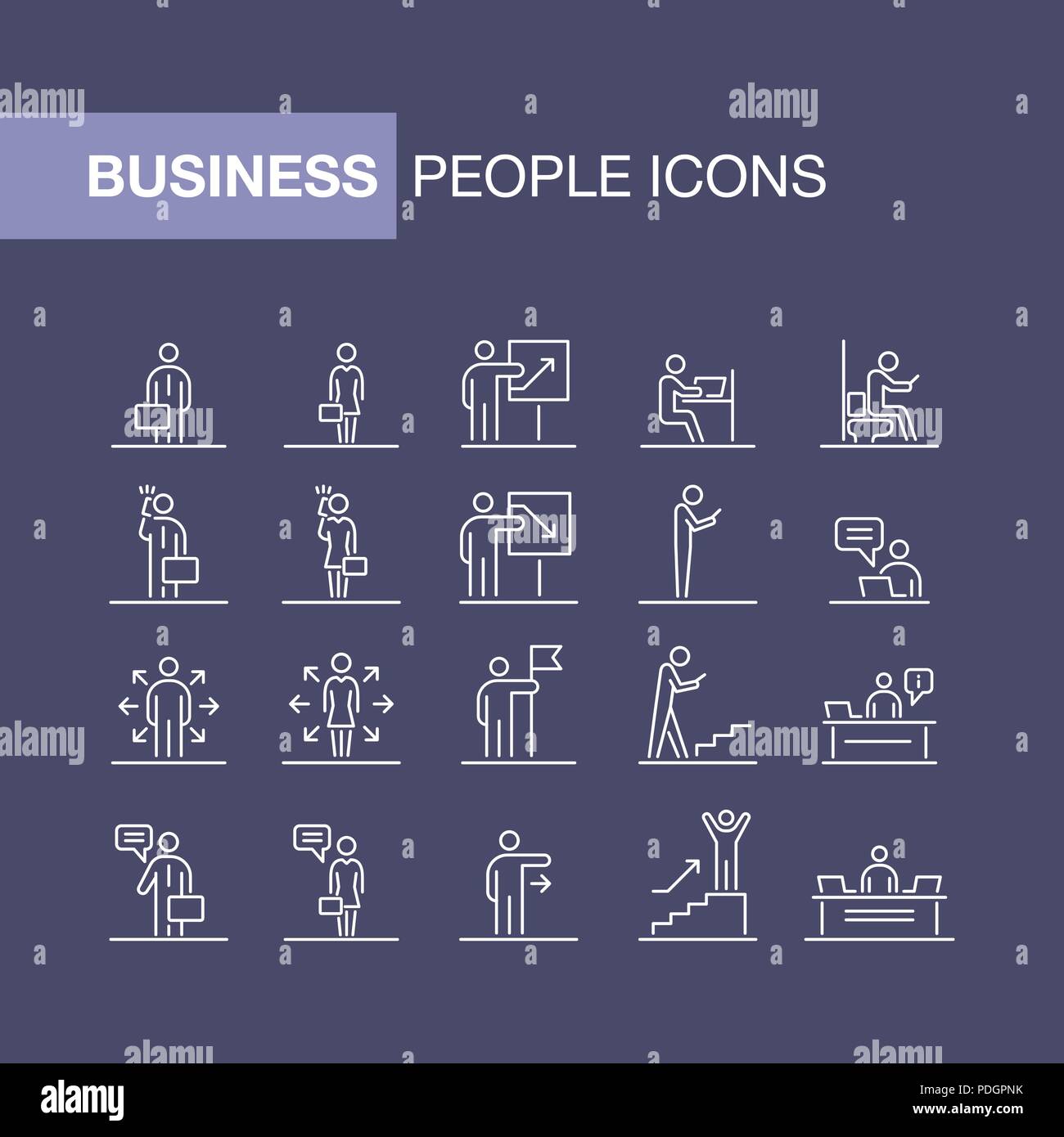 La gente di affari set di icone di linea semplice illustrazione piana. Illustrazione Vettoriale