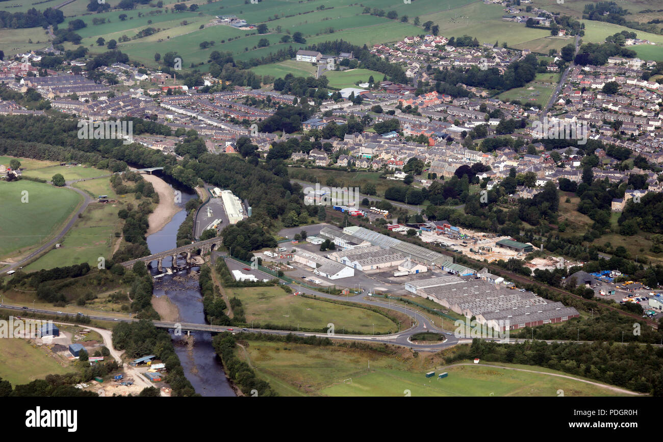 Vista aerea di Haltwhistle Town Center, Northumberland Foto Stock
