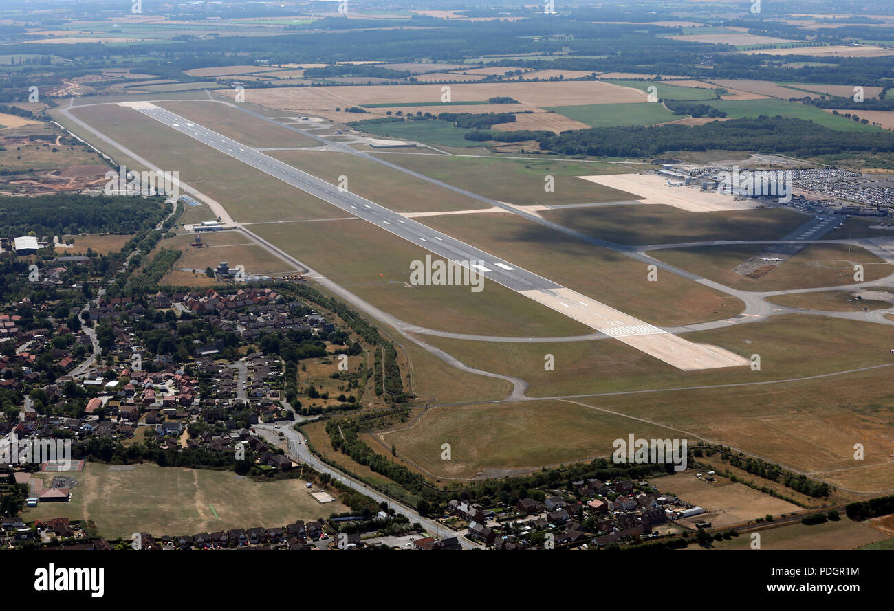 Vista aerea della pista di atterraggio all'aeroporto di Doncaster Sheffield Foto Stock