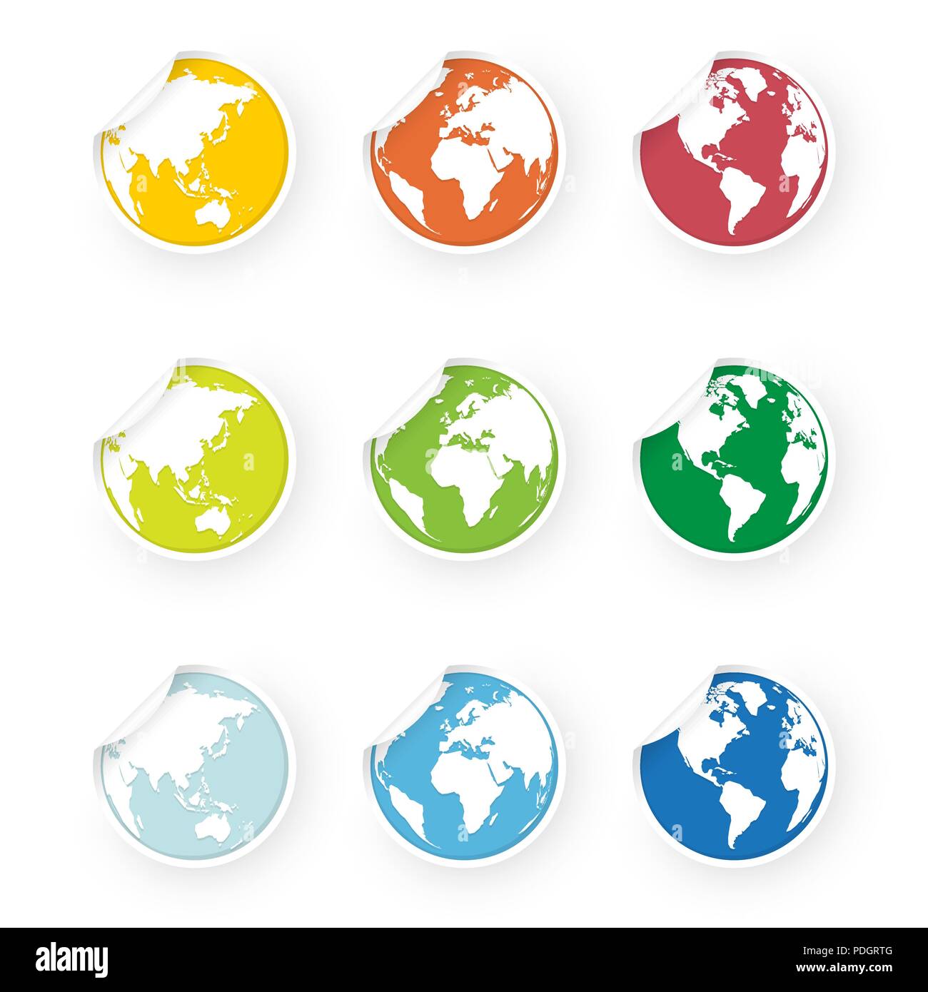 Mondo colorato mondo icone set di adesivi Illustrazione Vettoriale