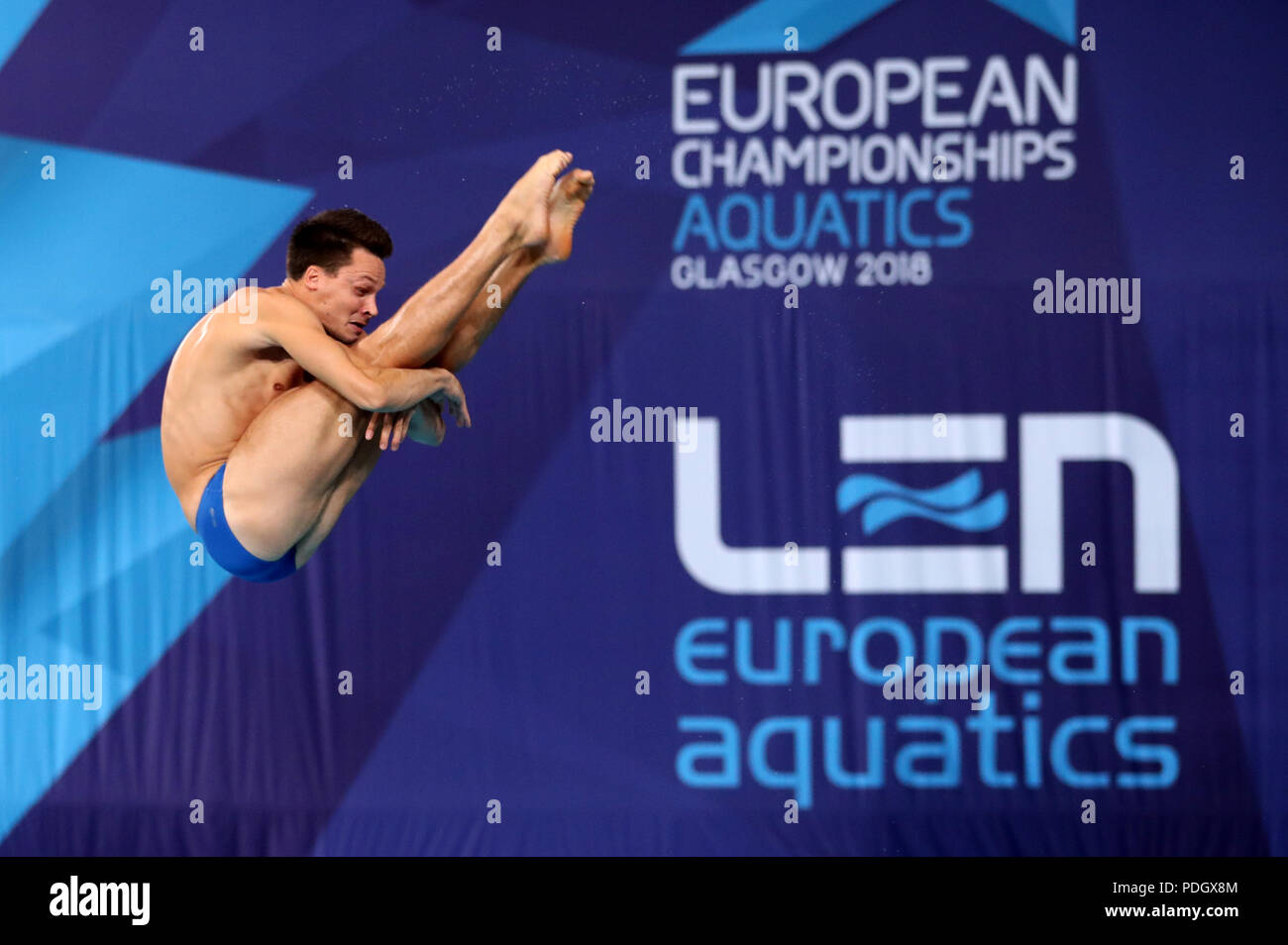 Germania Patrick Hausding in azione in Uomini 3m Springboard diving concorrenza durante il giorno otto del 2018 Campionati Europei presso il Royal Commonwealth Pool, Edimburgo Foto Stock