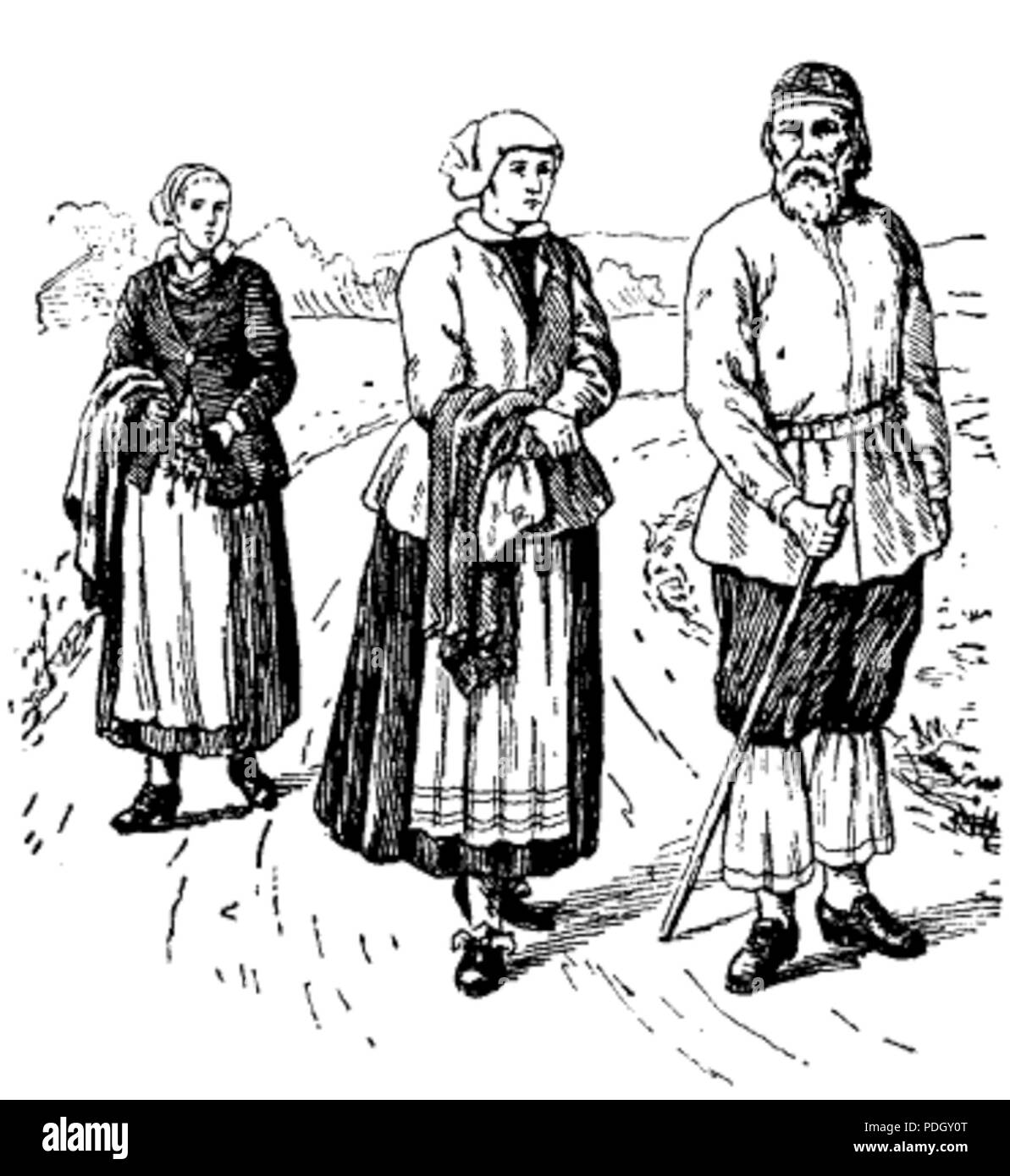 230 Morafolk ho folkdräkt sotto början av 1700-talet (efter samtida kopparstick) Foto Stock