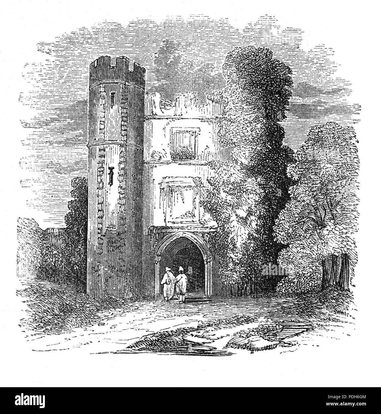 Rovinato Cowdray House era uno di Inghilterra del grande case di Tudor. La città fortificata di Manor House è stato costruito tra il 1273 e il 1284 da Sir John Bohun attraverso il fiume dalla città di Midhurst, West Sussex permanente sulla sponda nord del fiume Rother. Nel 1592 il primo Visconte il nipote Anthony-Maria Browne ha ereditato Cowdray durante il quale tempo di Guy Fawkes brevemente è stato impiegato come un fante e la seconda il visconte era brevemente incarcerati per complicità nella polvere da sparo appezzamento dopo un soggiorno lontano dal Parlamento il 5 novembre 1605 a seguito di un avvertimento. La casa è stata in gran parte distrutta da un incendio il 24 settembre 1793. Foto Stock