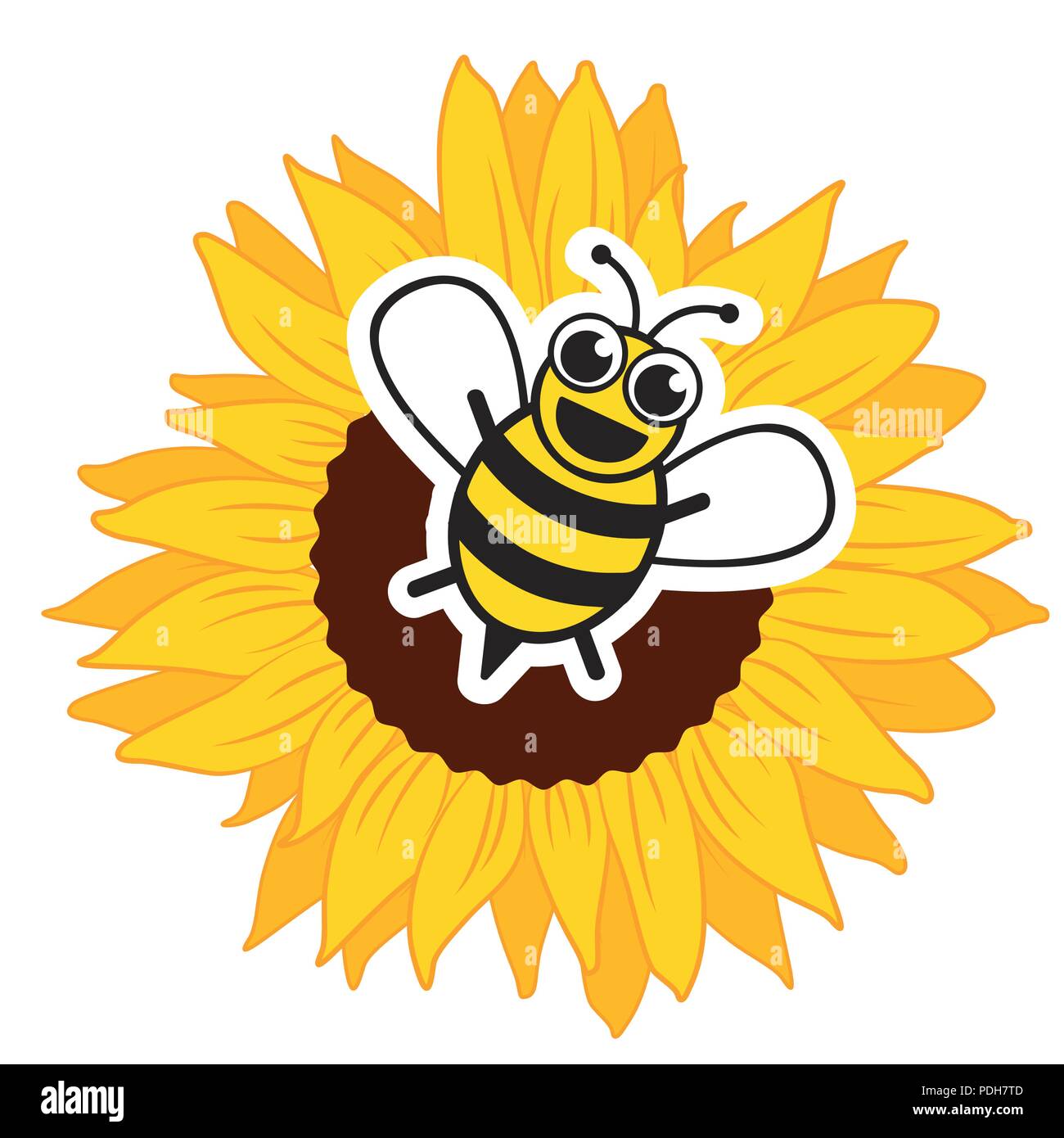 Stilizzata happy bee e il girasole illustrazione vettoriale Illustrazione Vettoriale