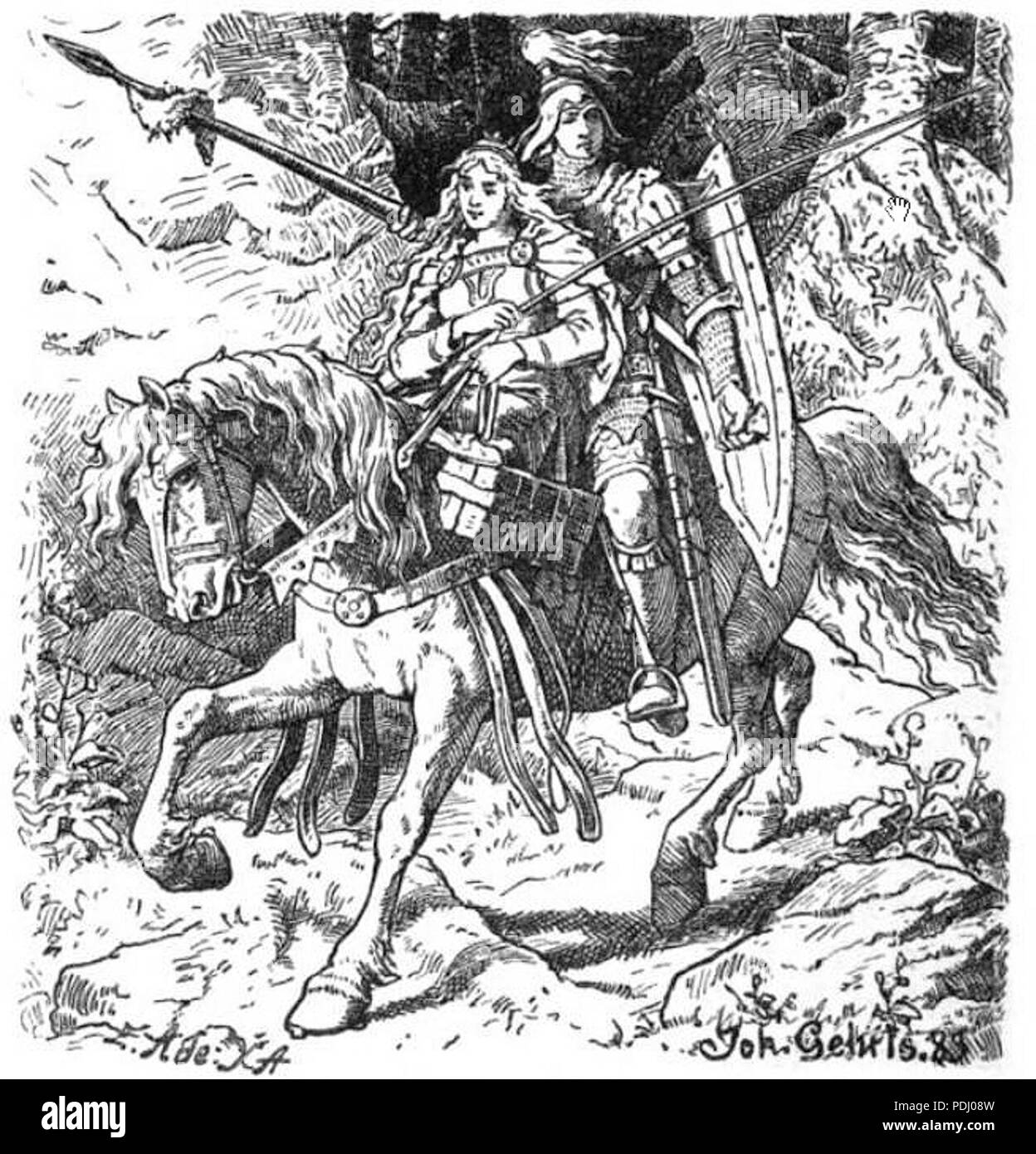 39 Walther und Hildgund auf der flucht (1883) da Johannes Gehrts Foto Stock