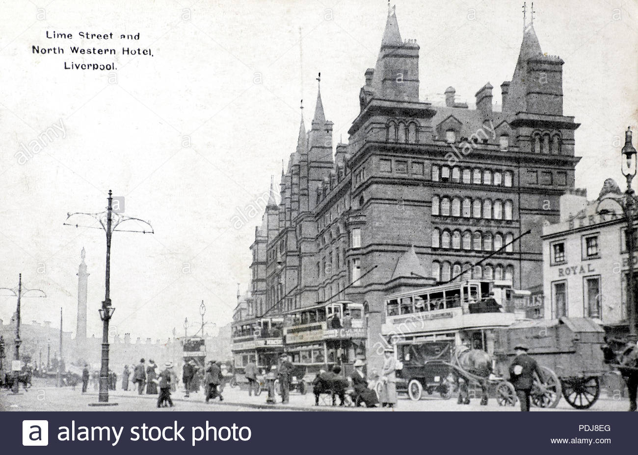 Lime Street e North Western Hotel, Liverpool, vintage cartolina dal 1906 Foto Stock