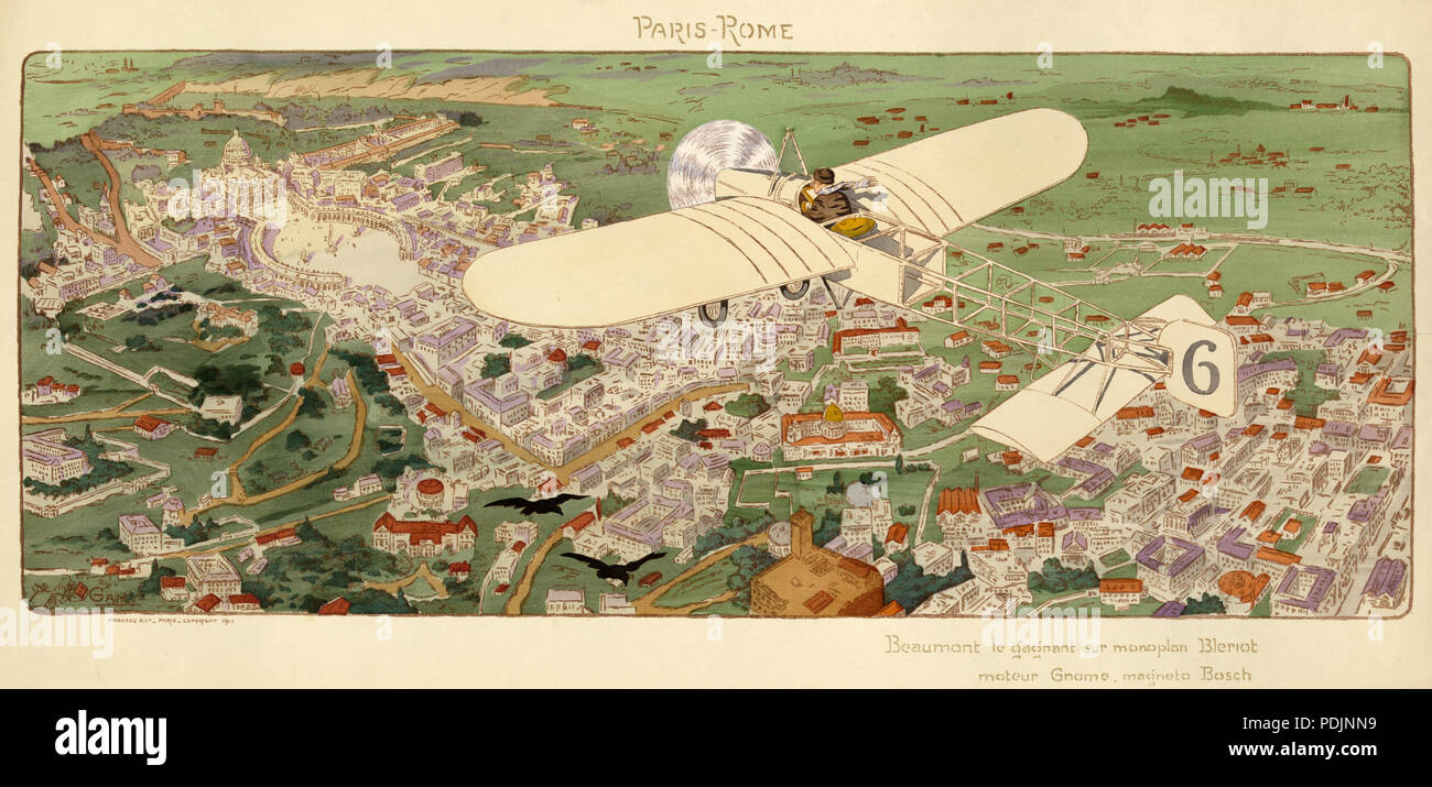 137 Gamy, Parigi-Roma, Beaumont vince in monoplano Bleriot, 1911 Foto Stock