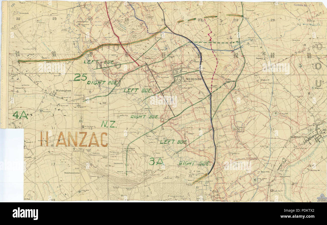 22 Battaglia di Messines - II ANZAC Corps piano di attacco verso il basso al livello dei vigili del fuoco Foto Stock
