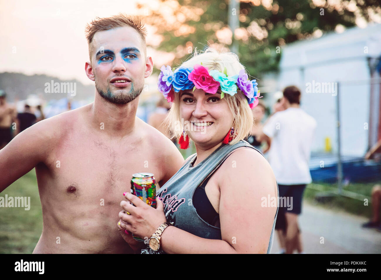 Kostrzyn nad Odra, Polonia, agosto 4, 2018 Woodstock Polonia Rock Festival che celebra i visitatori Foto Stock