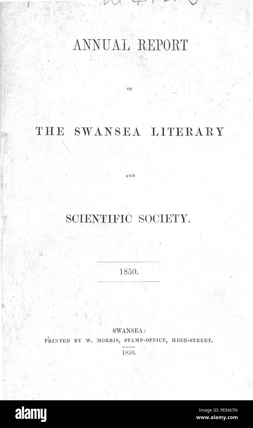 Relazione annuale del Swansea letterari e Società Scientifiche (Gallese ufficiale). Foto Stock