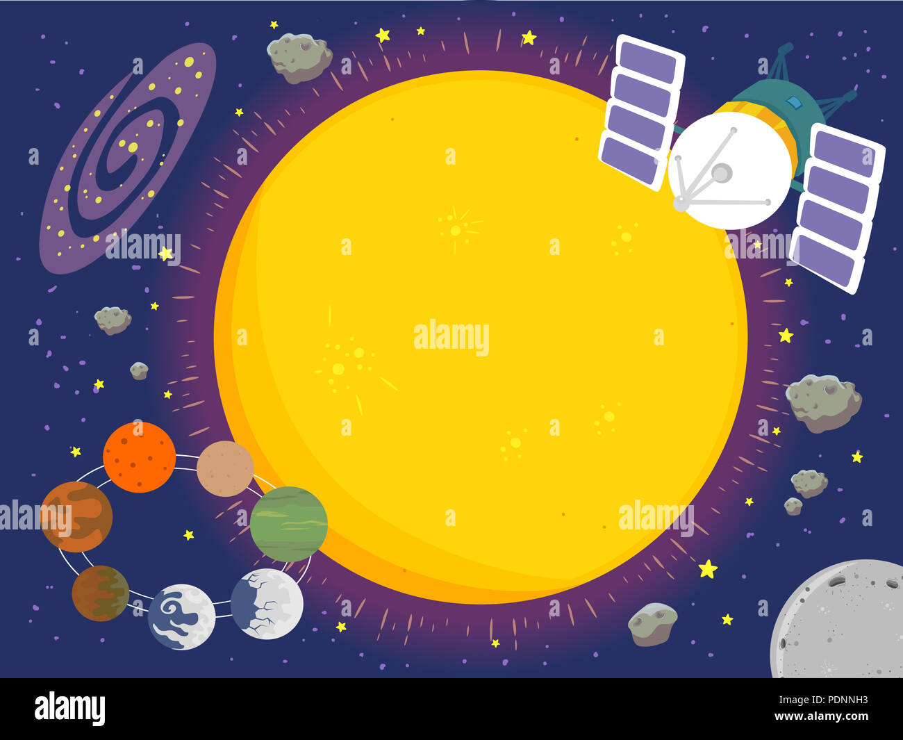 Illustrazione di astratta Trappist-1 stella con sette pianeti orbitanti Foto Stock