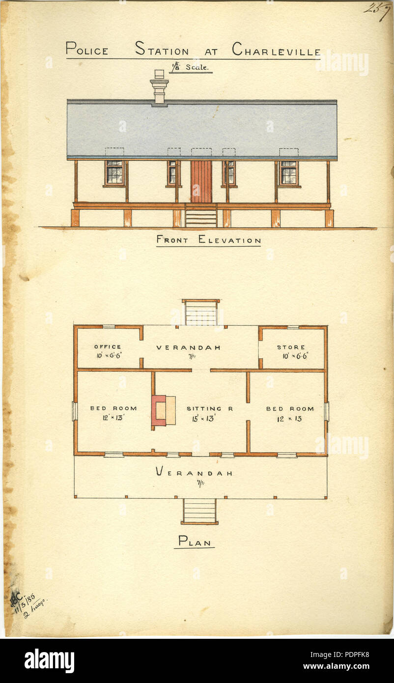 14 disegno architettonico della stazione di polizia, Charleville, 11 marzo 1881 Foto Stock