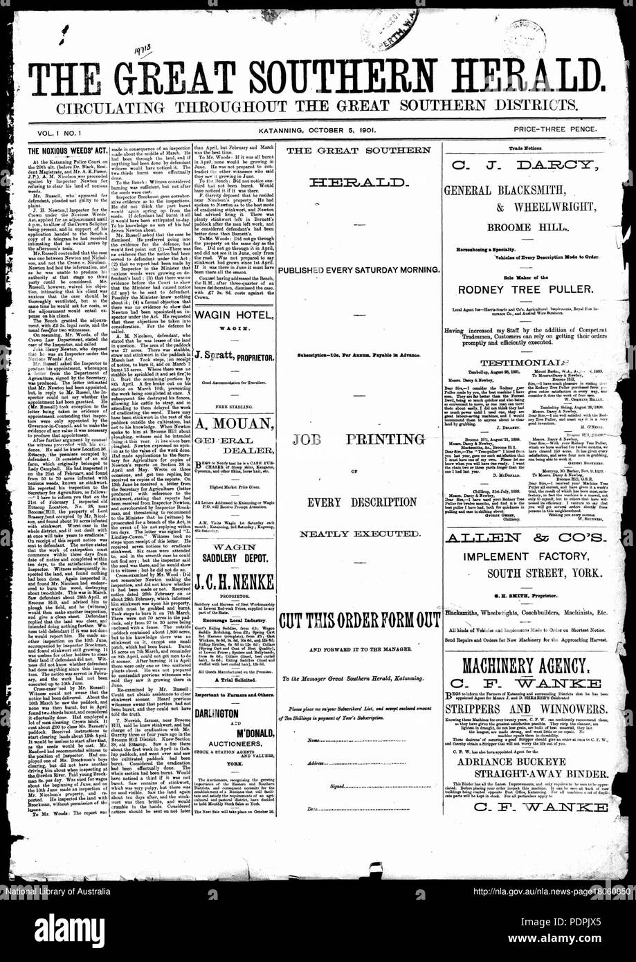 53 Great Southern Herald vol 1 no 1, 5 ottobre 1901 Foto Stock