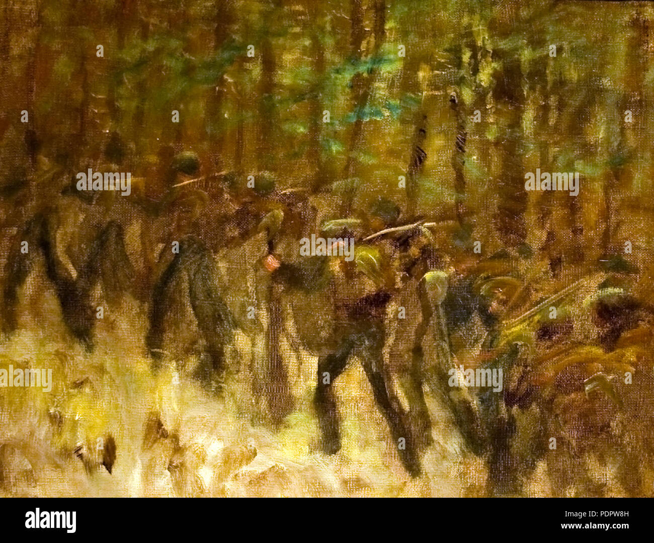 35 soldati nella foresta di inverno Foto Stock