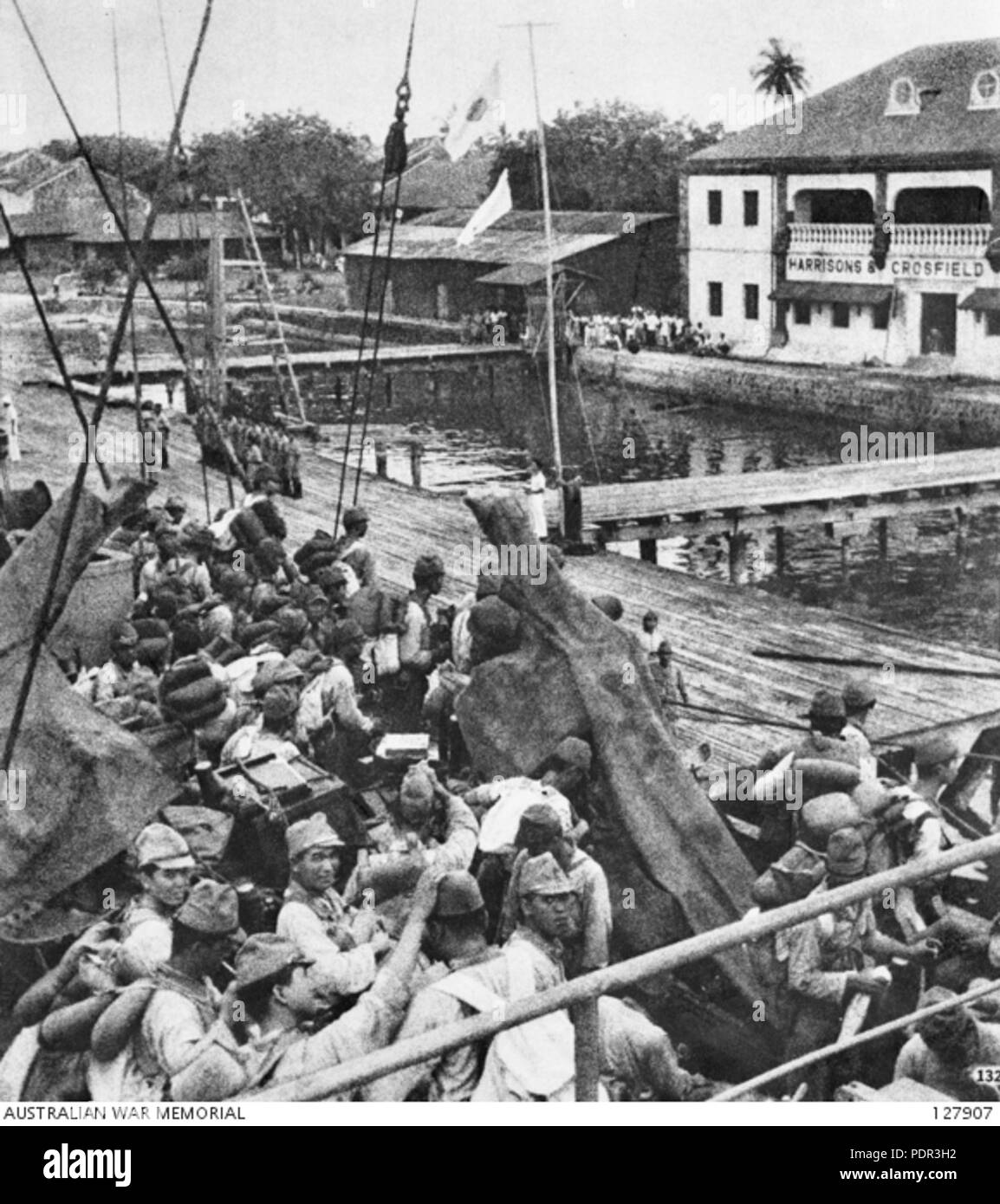 70 sbarco giapponese al largo della costa occidentale della British Borneo Settentrionale, Labuan Foto Stock
